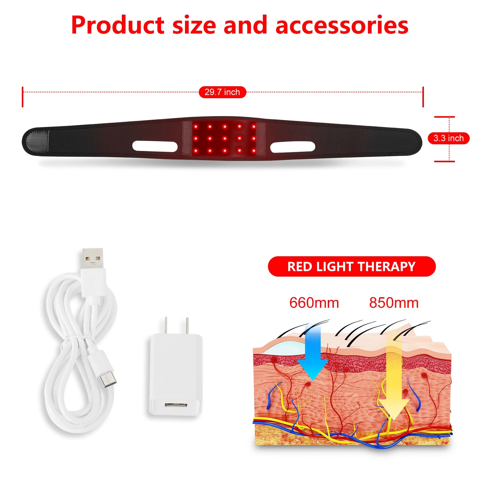 Red Light Therapy Wearable Wrap Devices for Neck, Arms, Chin, Wrist - 660nm & 850nm