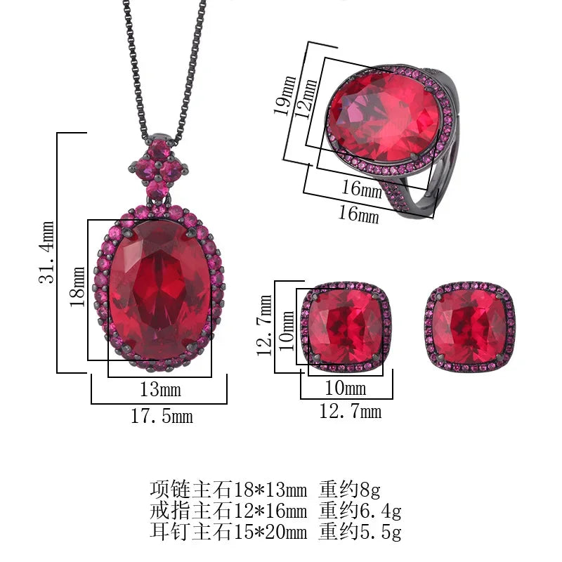 Red Corundum 18 Plated Gold Jewelry Set