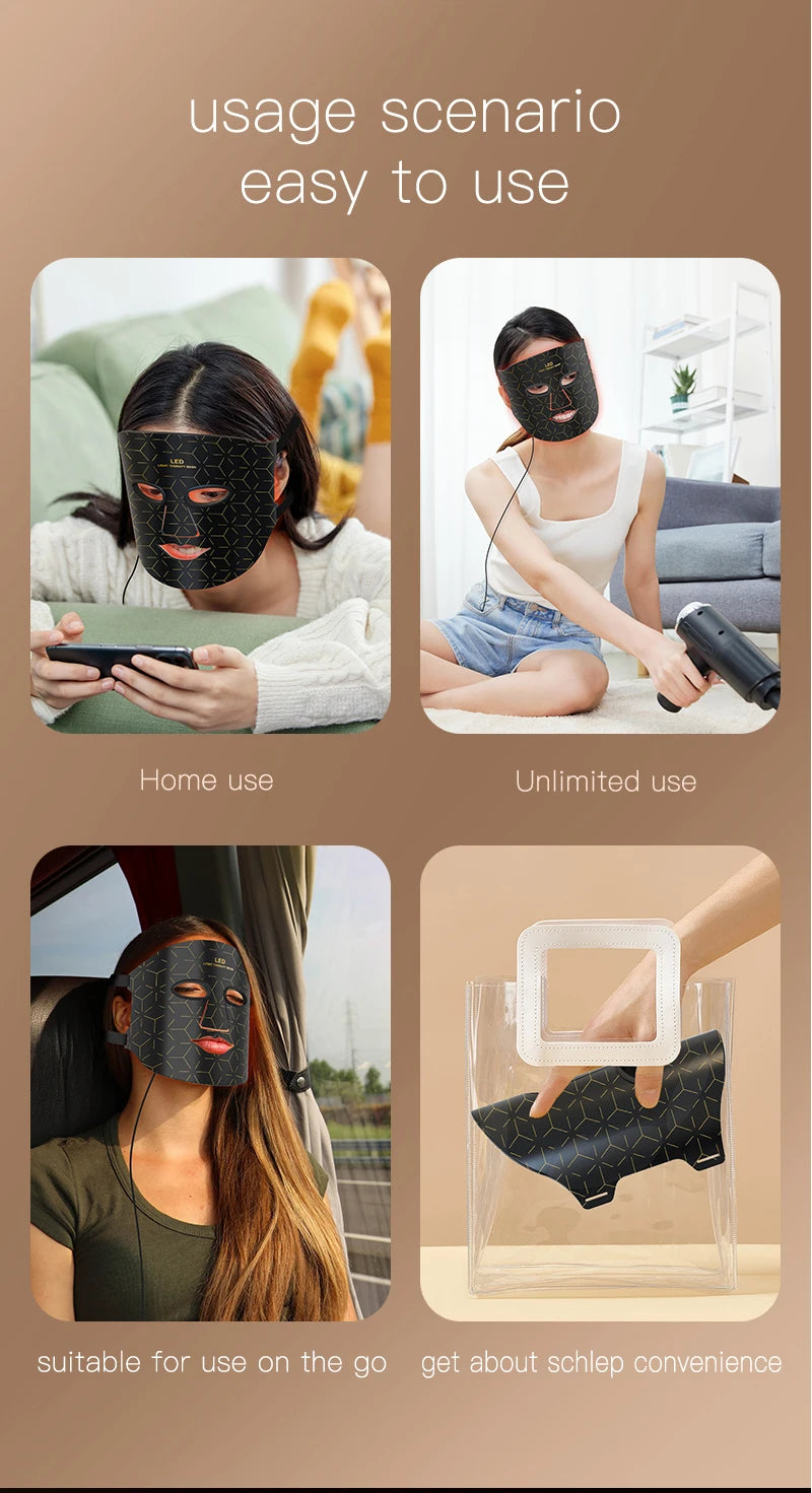 Infrared Red Blue Yellow 4 Colors Light Therapy Anti-Aging Photon Rejuvenation Soft Silicone LED Face Mask