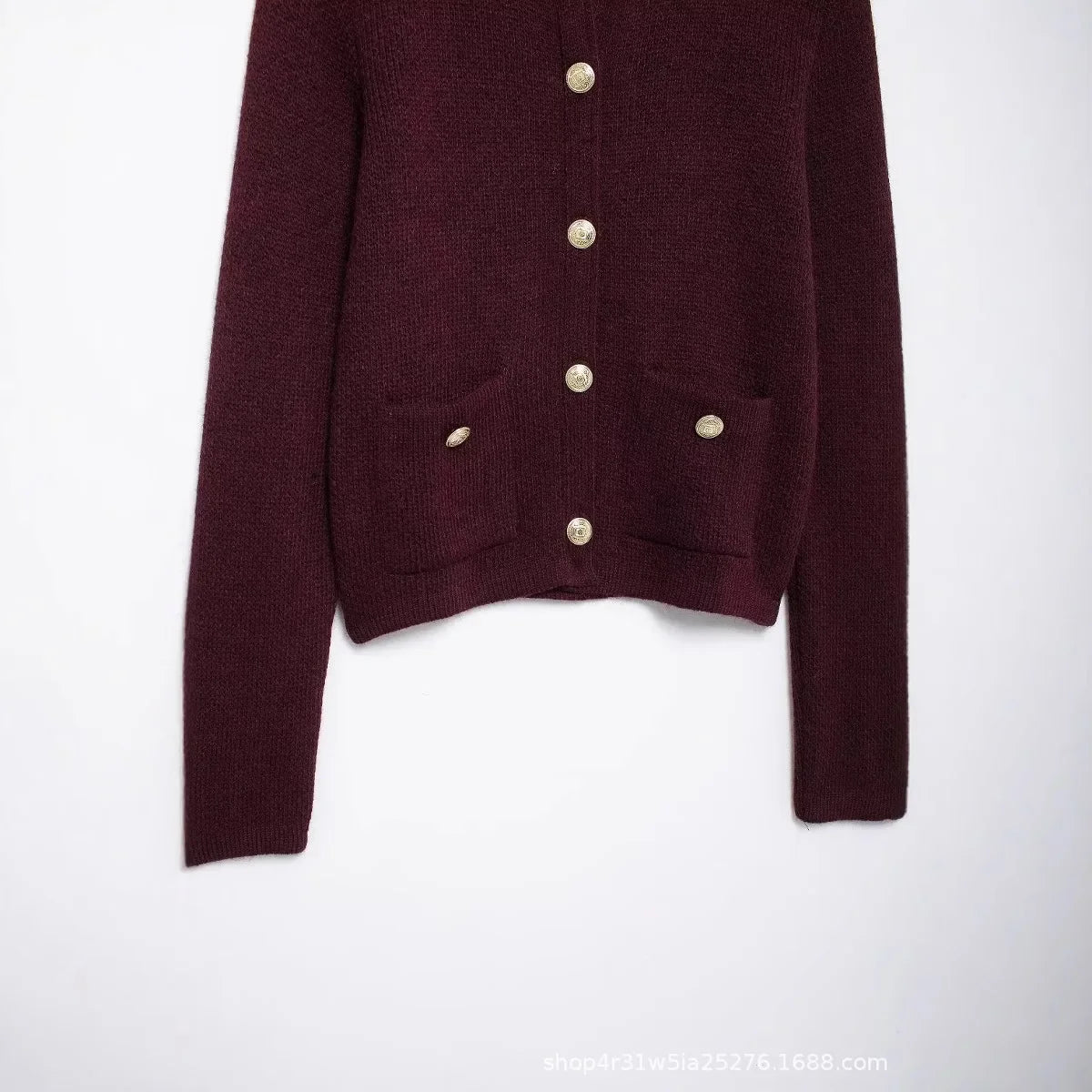 Knitted Jacket  Cardigan with Gold Buckle Decoration