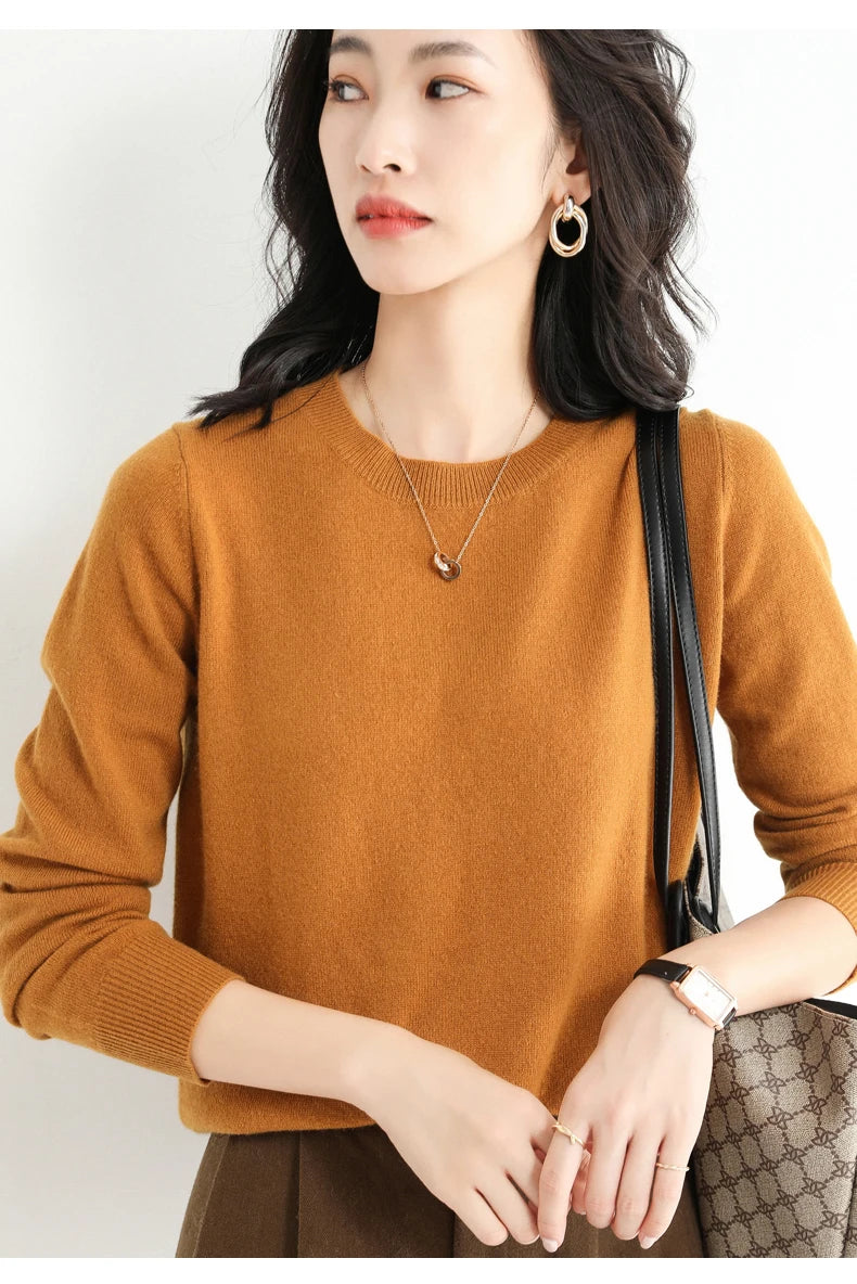 Classic Style Cashmere Round Neck Pullover with  Long Sleeve