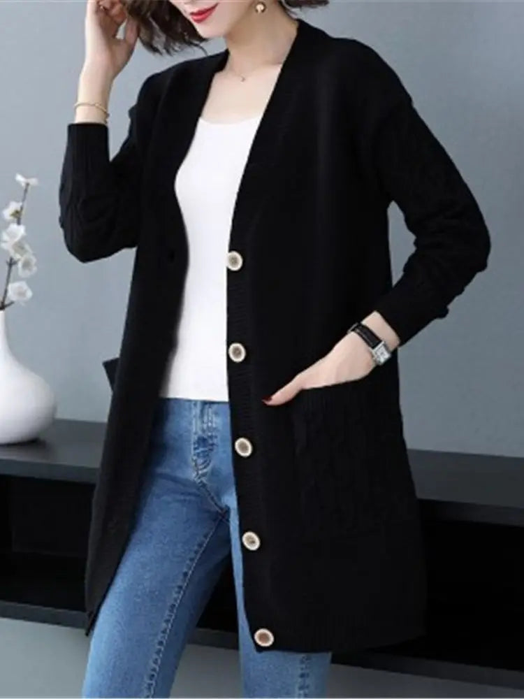 New Vintage V Neck  Knitted Sweater Coat