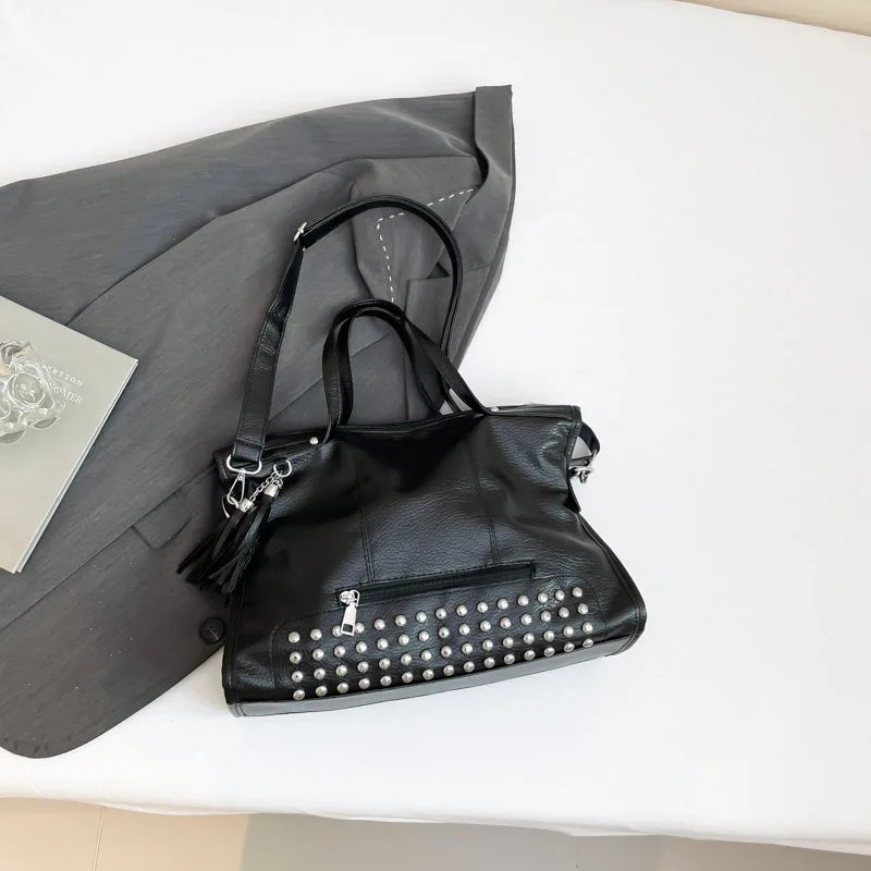 Chic Colors Rivets  Designer Messenger Leather Bags -Large Capacity