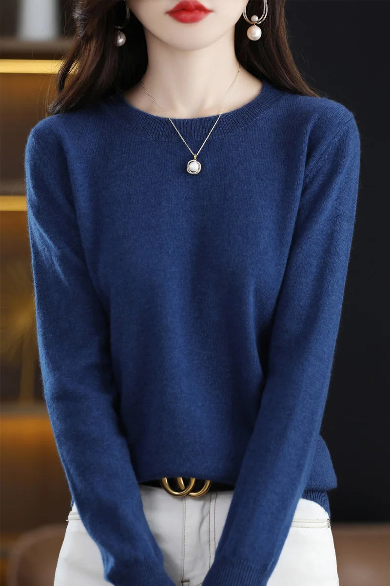 Classic Style Cashmere Round Neck Pullover with  Long Sleeve
