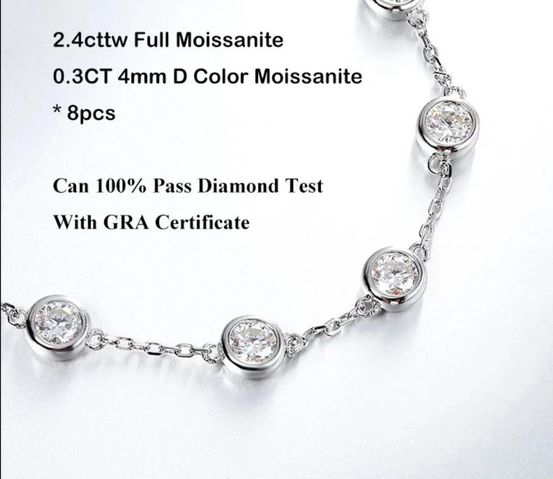 GRA Certified D Color Moissanite Bracelet Sterling Silver 18K Gold Ovlerlay