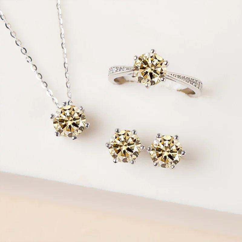 Solitaire Sterling Silver Moissanite Diamond Jewelry Set