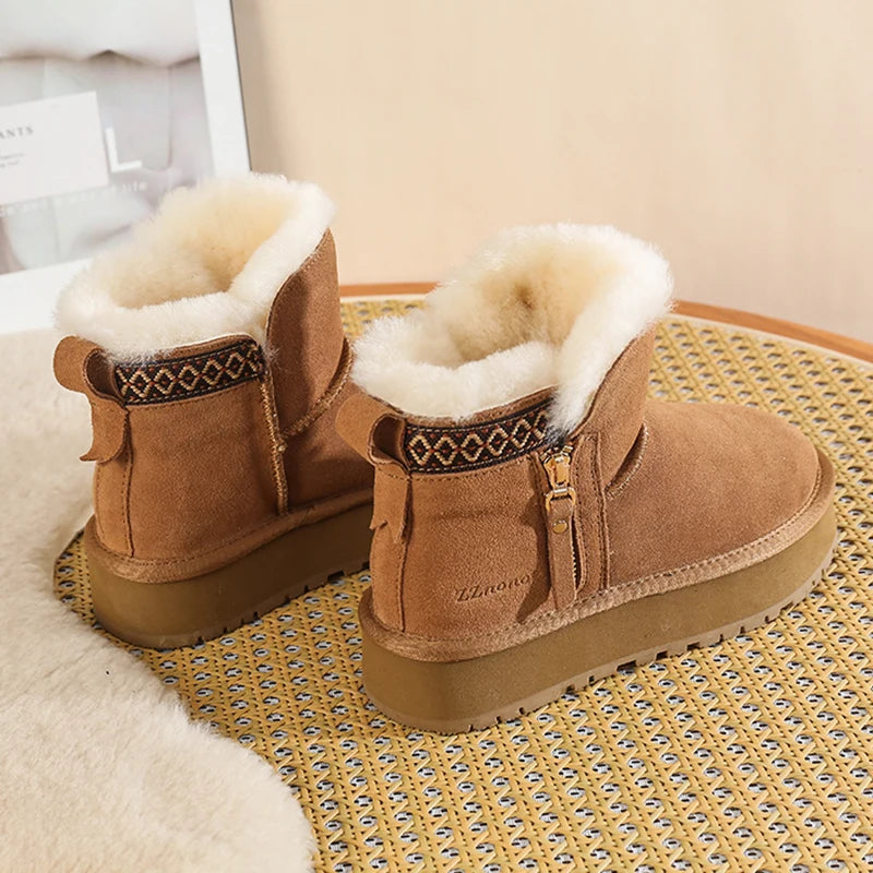 Faux Wool Plush Warm Winter Side Zip Snow Boots