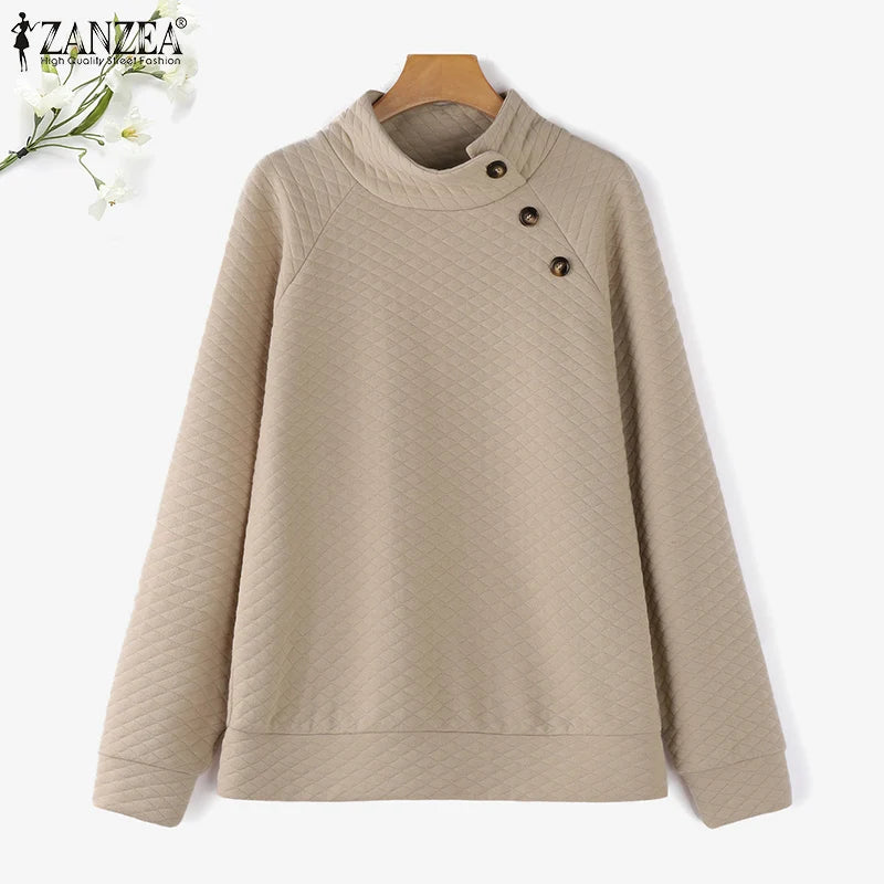 Casual Loose Sweatshirts Stand CollarHoodies Pullover with  Long Sleeve