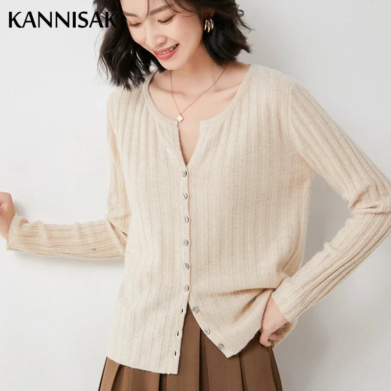 Simple  O-neck Knitted Top Cardigans