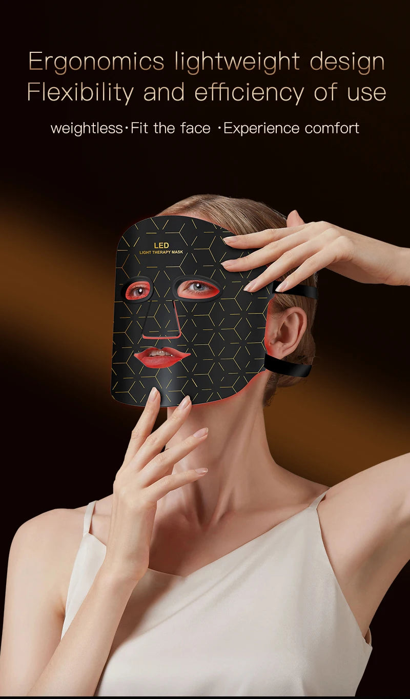 Infrared Red Blue Yellow 4 Colors Light Therapy Anti-Aging Photon Rejuvenation Soft Silicone LED Face Mask