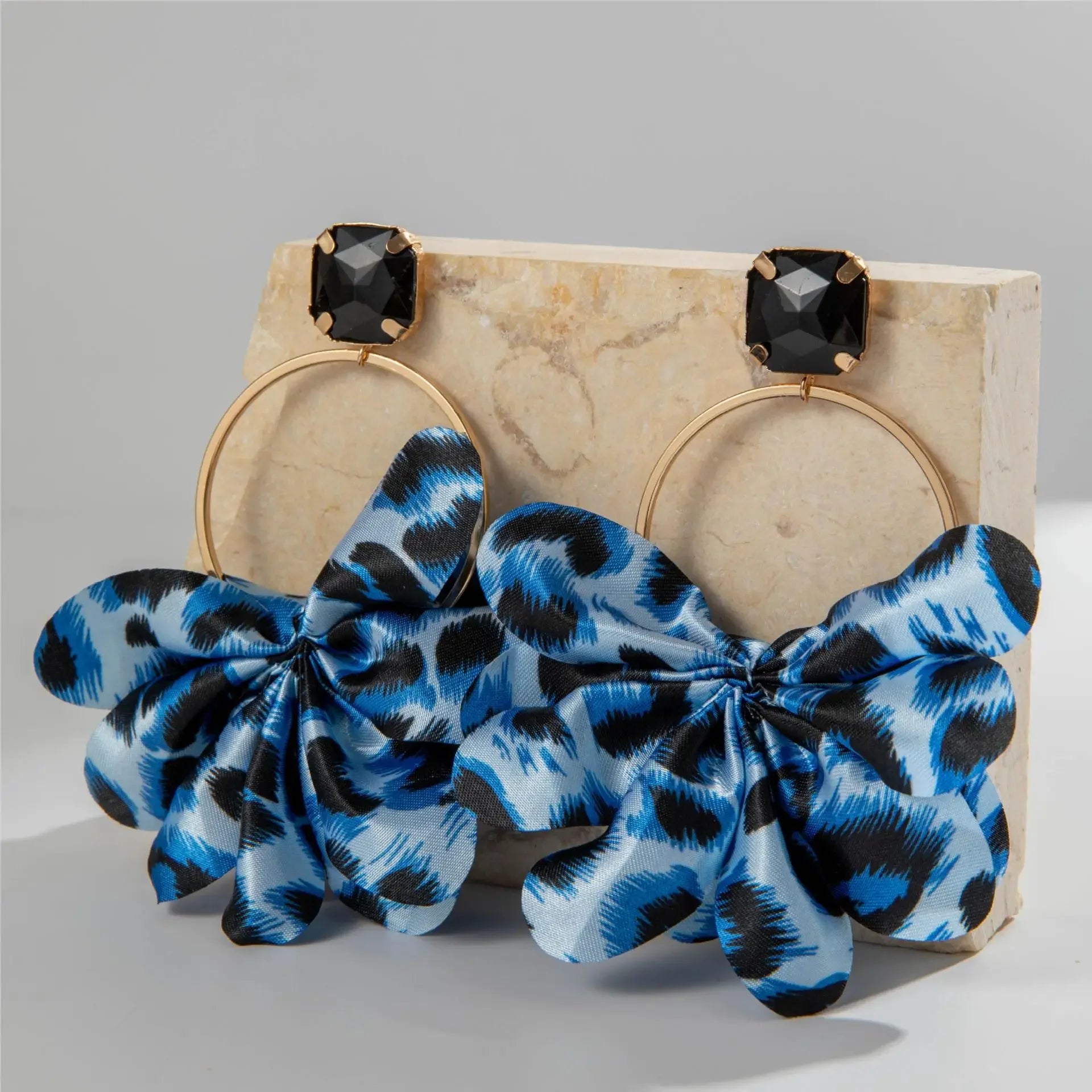 Leopard Print Fabric Art Drop Earrings