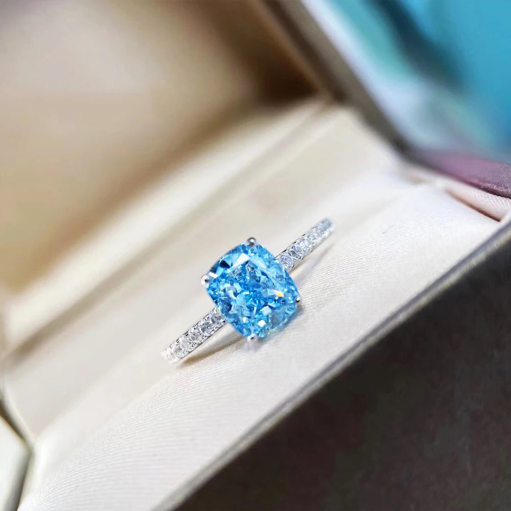 Huitan Simple Elegant Blue Cubic Zirconia Ring for Women Luxury Bride Wedding Ceremony Party Rings Anniversary Gift New Jewelry