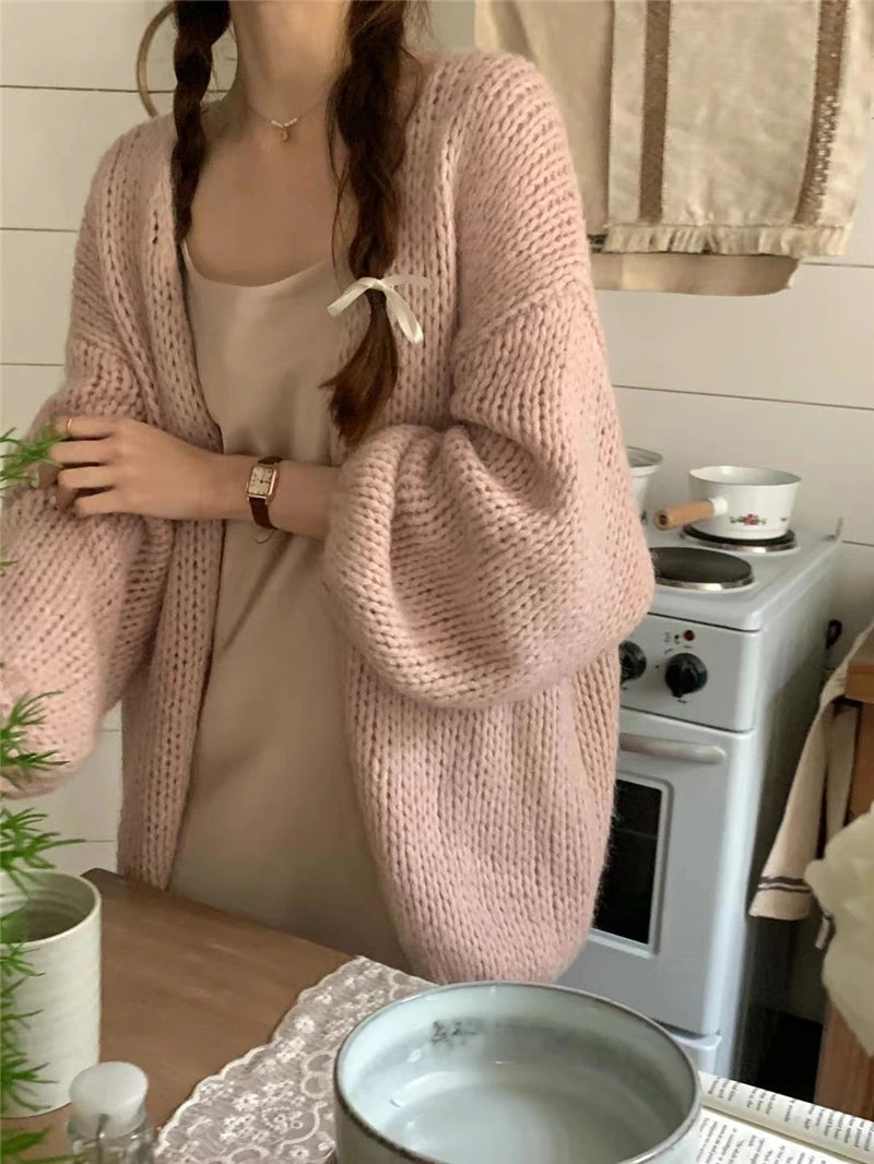 Sweet V-Neck Oversized  Fashion Knitting Cardigans  One Size