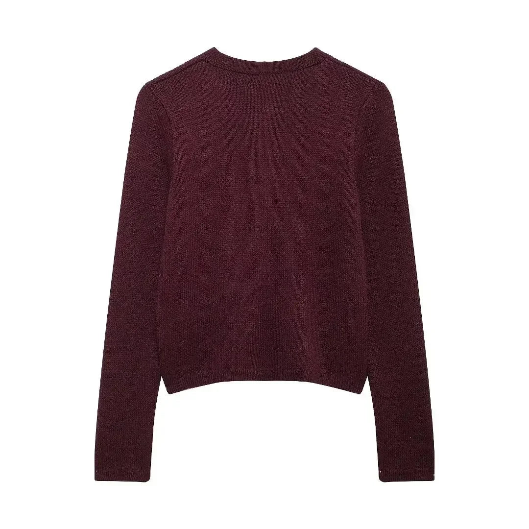 Knitted Jacket  Cardigan with Gold Buckle Decoration