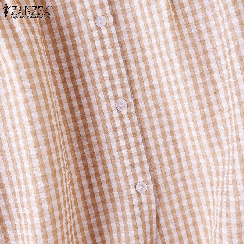 Vintage Plaid Checked  V-Neck Shirt with Long Sleeves