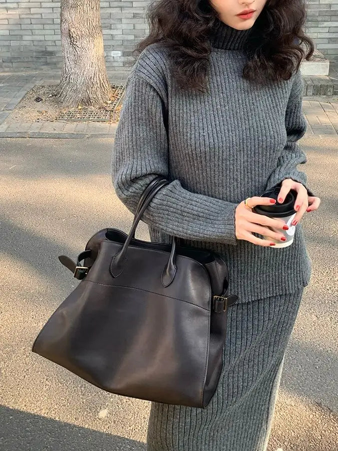 French Trendy Retro Two-piece Set with High Neck Sweater Knitted Top