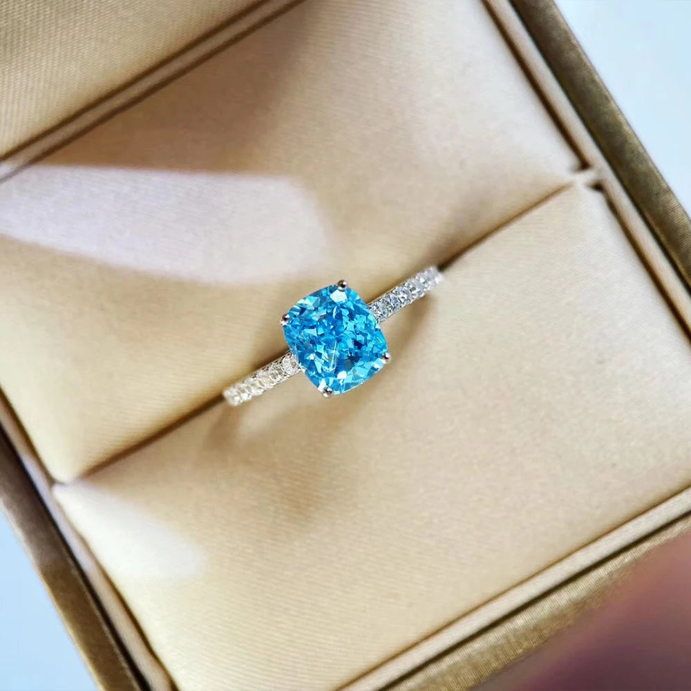 Huitan Simple Elegant Blue Cubic Zirconia Ring for Women Luxury Bride Wedding Ceremony Party Rings Anniversary Gift New Jewelry
