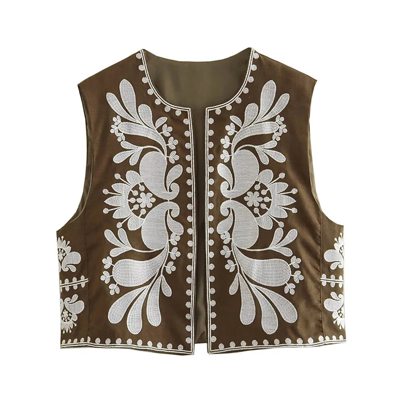 Vintage Floral Embroidered Open Waist Style Vest