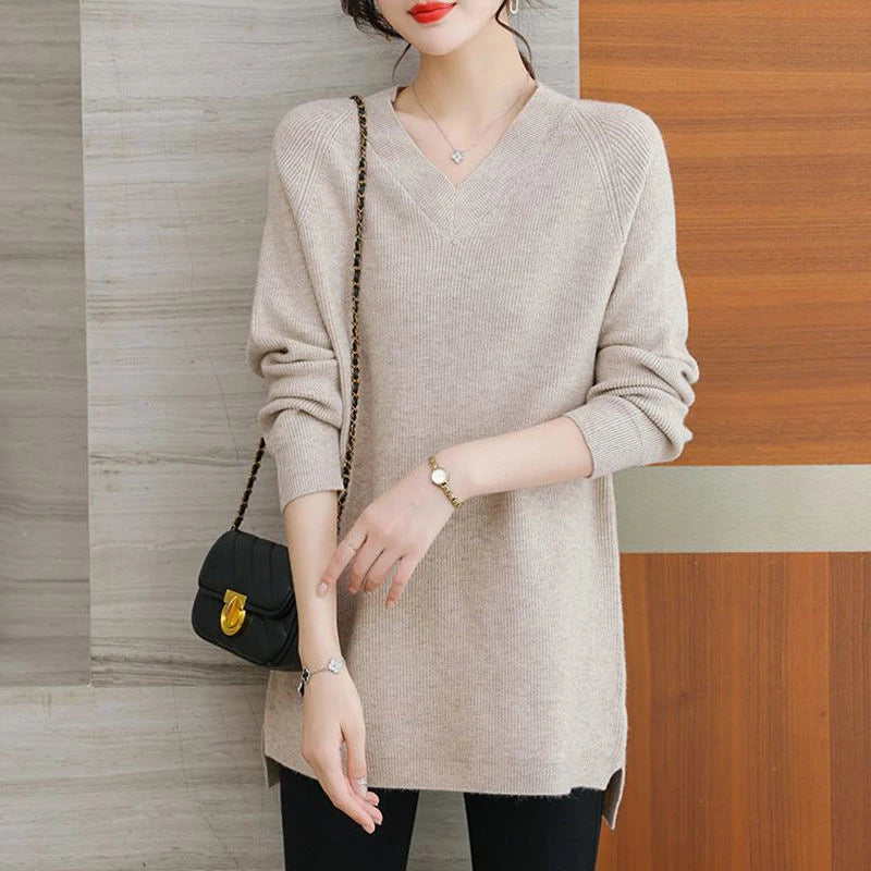 New Cashmere Style Knitted  Casual V-neck Pullover