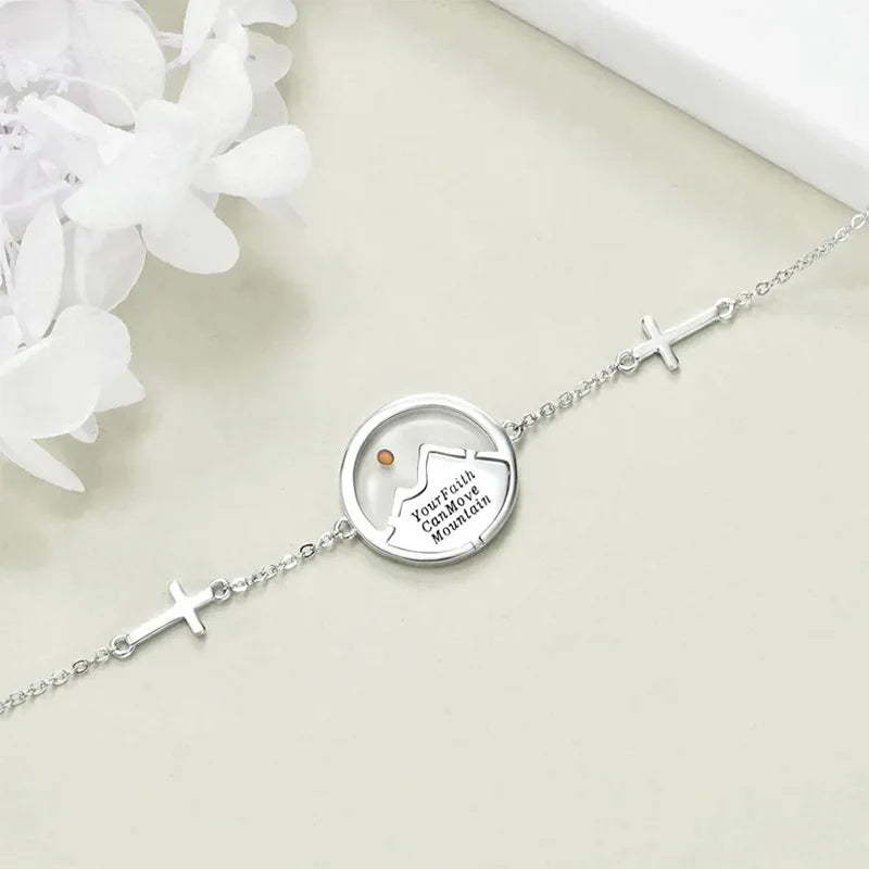 Mustard Seed Bracelet stainless steel Mountain Cross Bracelet Christian Faith Jewelry Mothers Day Birthday Gifts for Mom