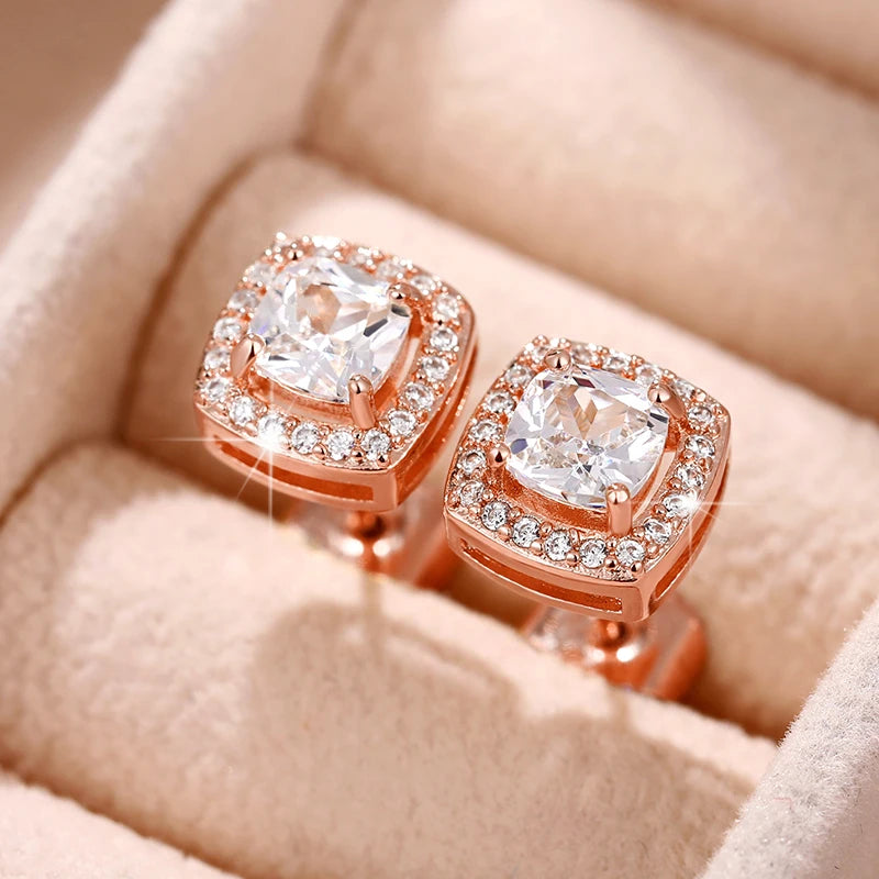 Simple Versatile Women Stud Earrings Square/Round Shaped