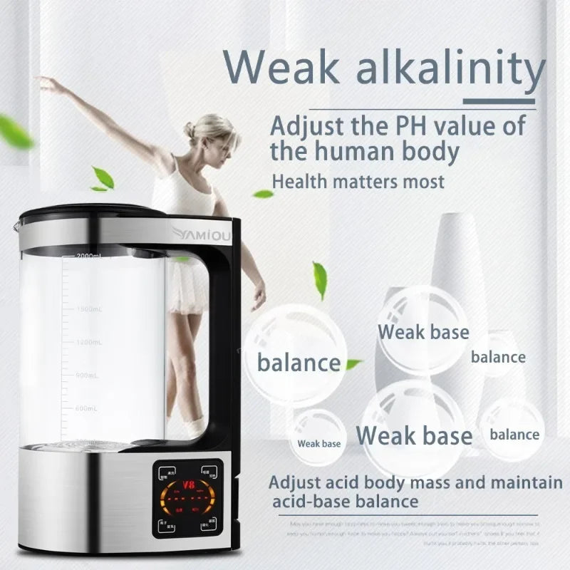 Large 2 Liter Hydrogen Rich Home Pitcher Alkaline Water Ionizer Generator Machine
