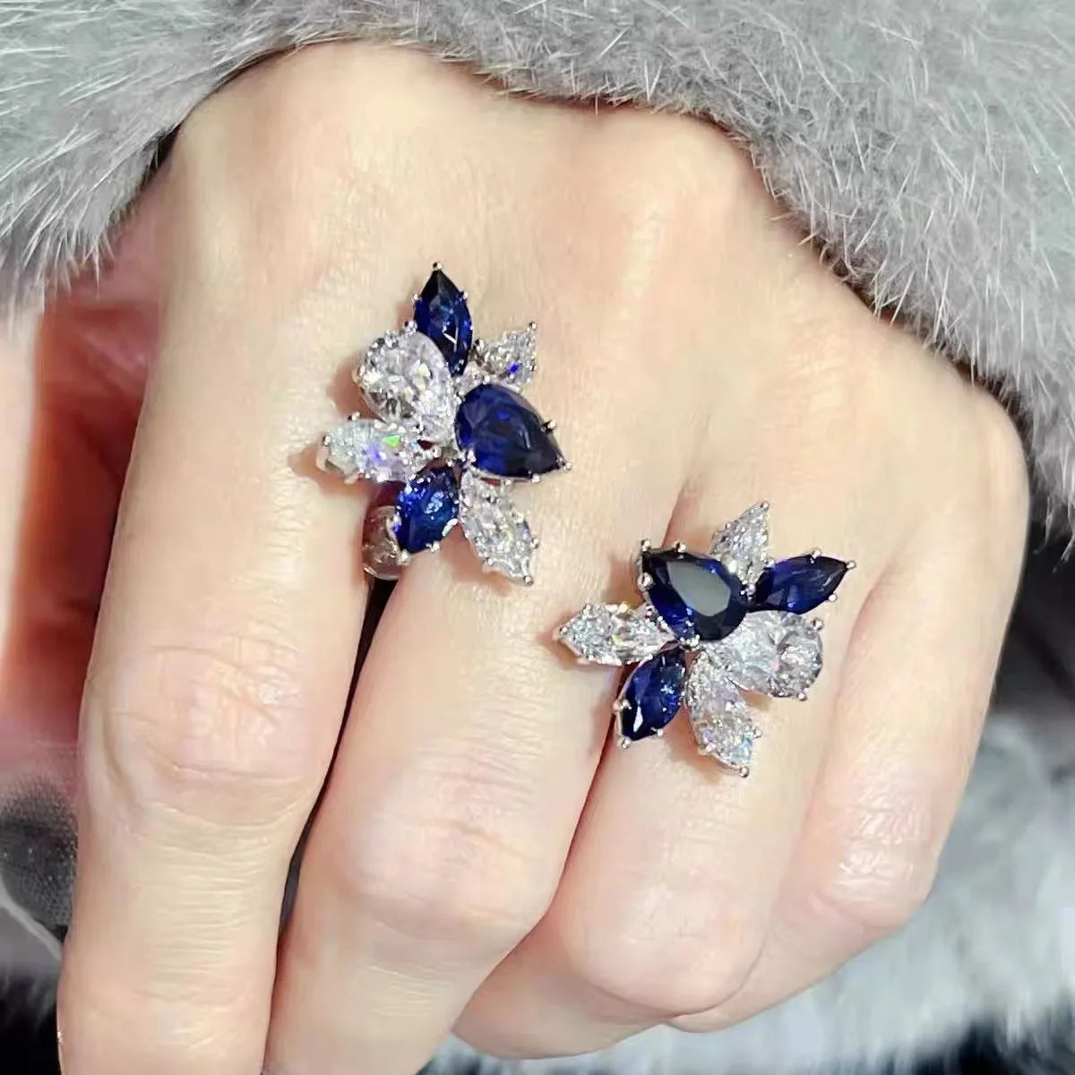 Sterling Silver Blue & White Sapphire Jewelry Set - Earrings & Necklace