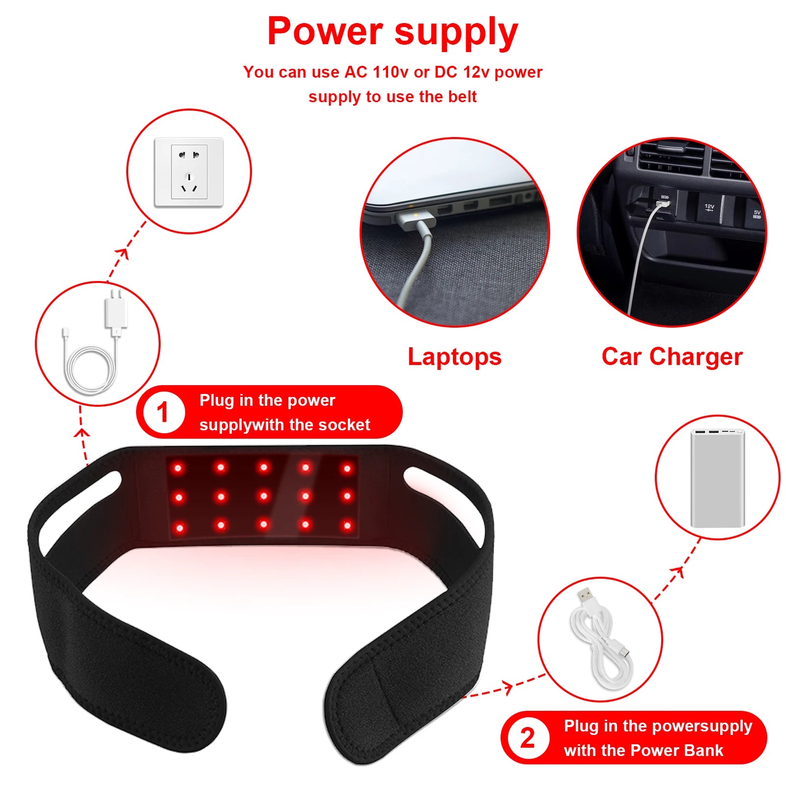 Red Light Therapy Wearable Wrap Devices for Neck, Arms, Chin, Wrist - 660nm & 850nm
