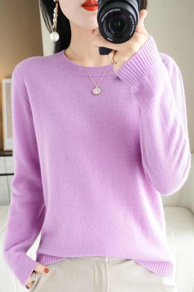 Classic Style Cashmere Round Neck Pullover with  Long Sleeve