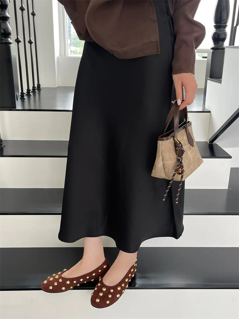Classic Vintage Brown Shoes with  Metal Rivet Round Toe Loafers