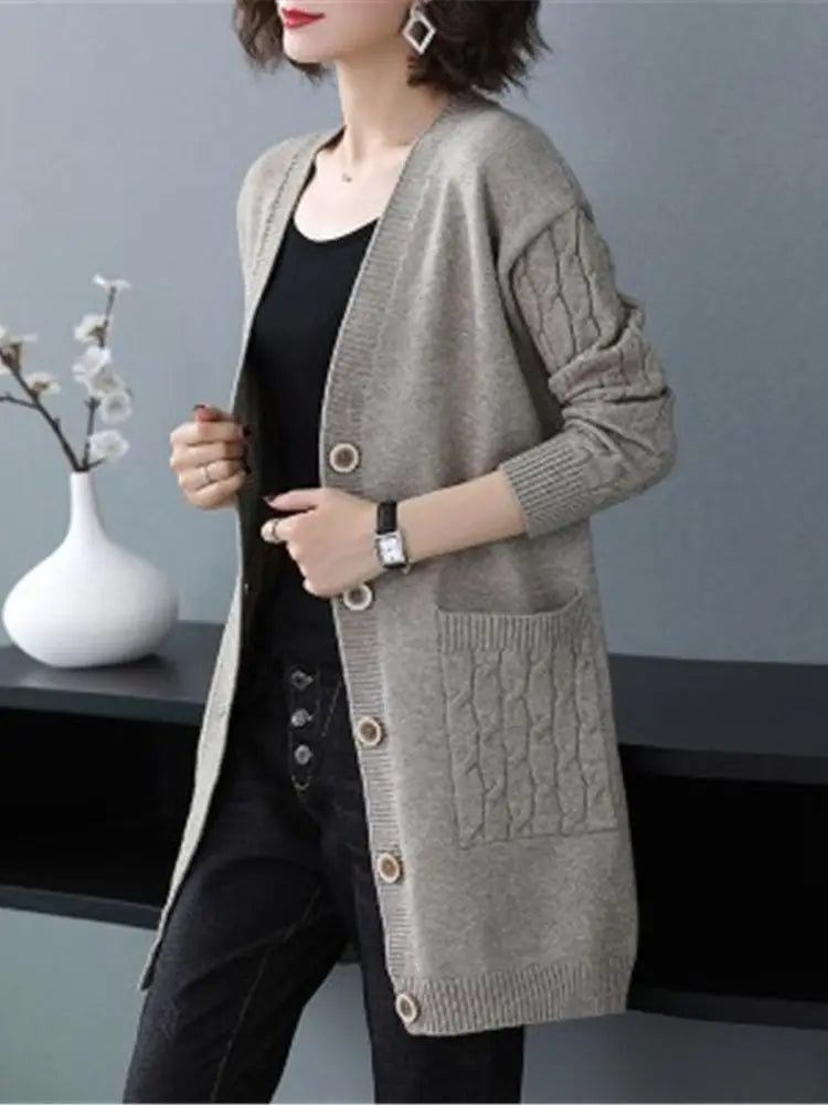 New Vintage V Neck  Knitted Sweater Coat