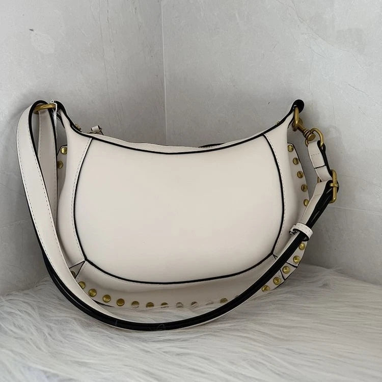 "Half Moon' Retro Classic Style Cowhide Shoulder Bag with Gold Rivet