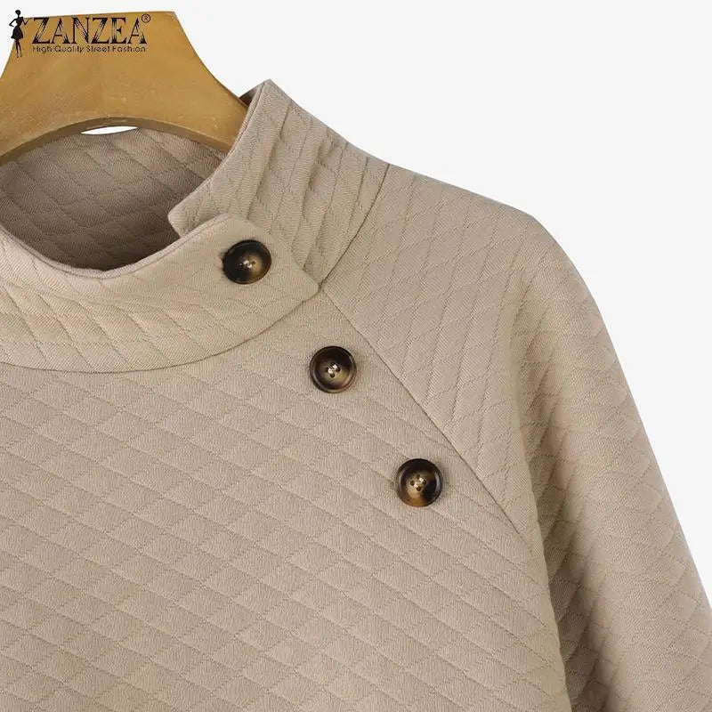 Casual Loose Sweatshirts Stand CollarHoodies Pullover with  Long Sleeve