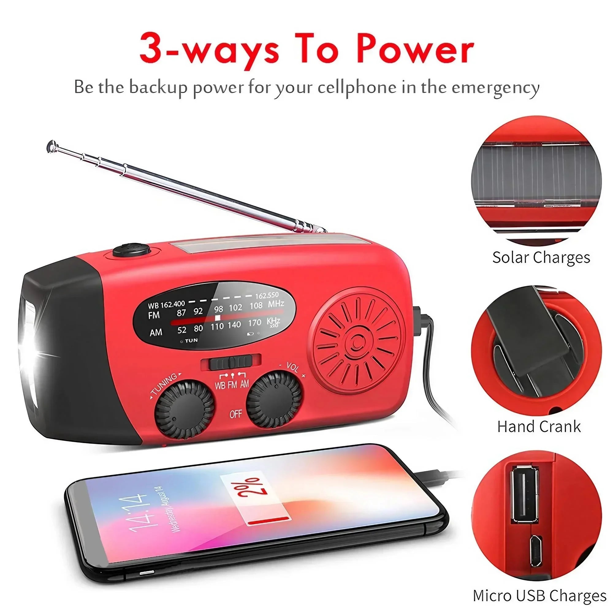 Multifunctional Emergency FM Radio Hand-crank Generator & Solar Phone Charger