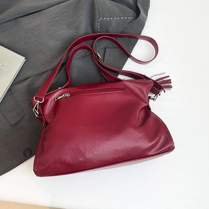 Chic Colors Rivets  Designer Messenger Leather Bags -Large Capacity