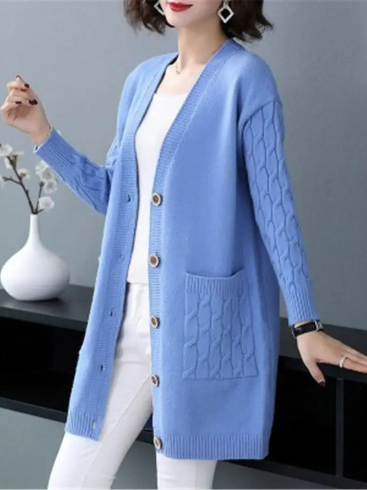 New Vintage V Neck  Knitted Sweater Coat