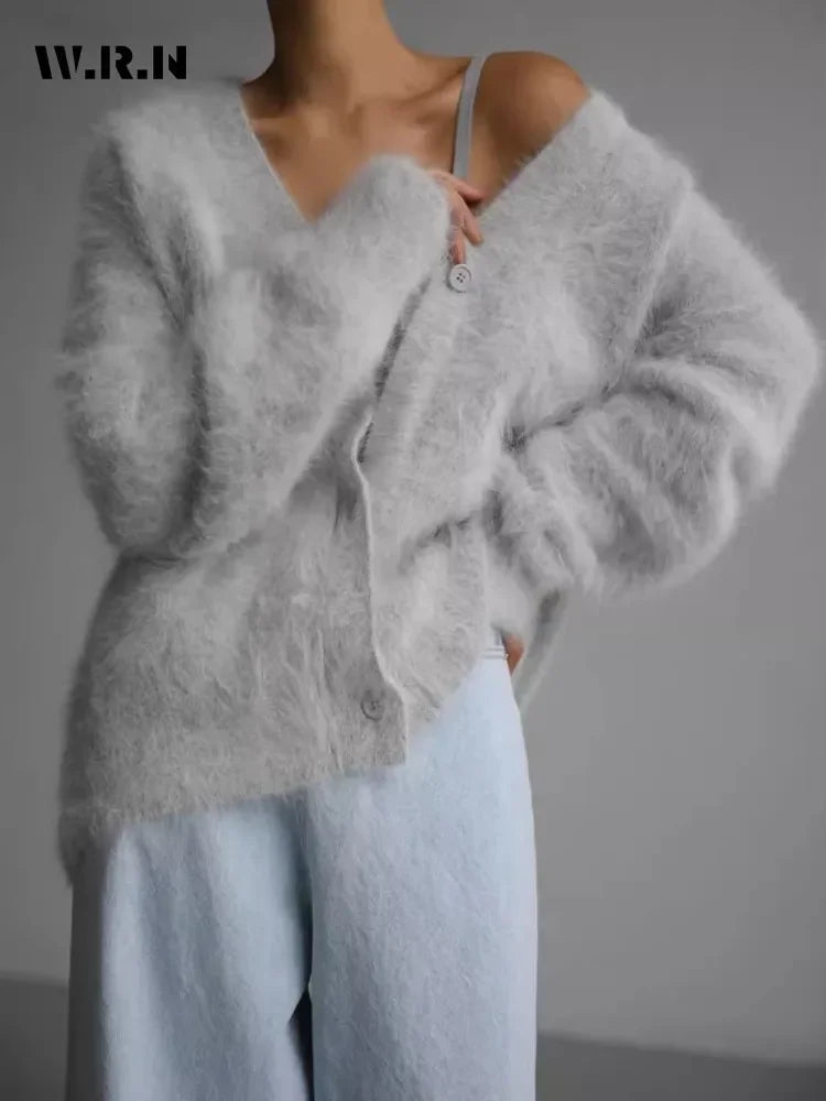 London  Casual V-Neck  Oversized  Knit Long Sleeve Cardigans