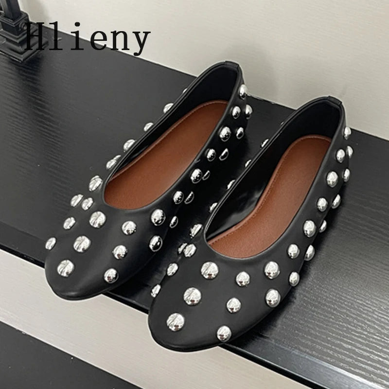 Classic Vintage Brown Shoes with  Metal Rivet Round Toe Loafers