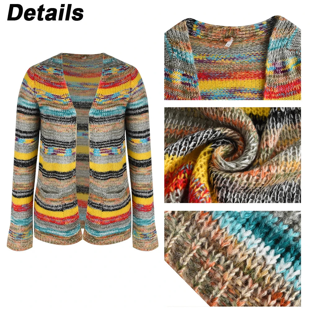 Many Colors Sweater Knitted Cardigan