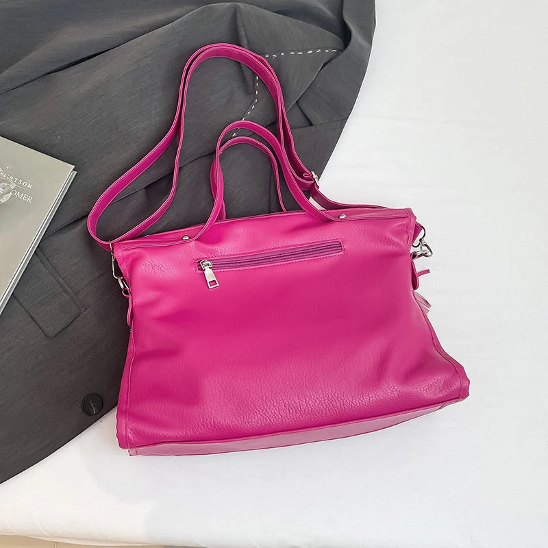 Chic Colors Rivets  Designer Messenger Leather Bags -Large Capacity