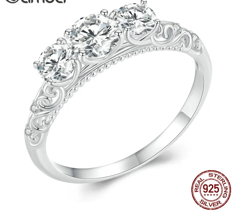 Sterling Silver 1.1 TCW Round Moissanite Lab Diamond Platinum Plated Ring