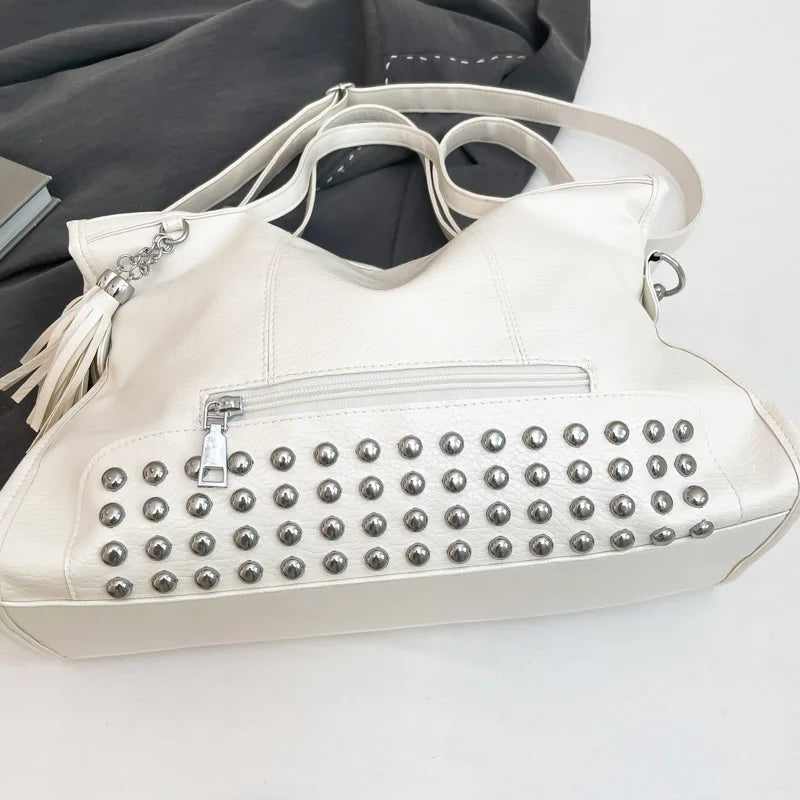Chic Colors Rivets  Designer Messenger Leather Bags -Large Capacity