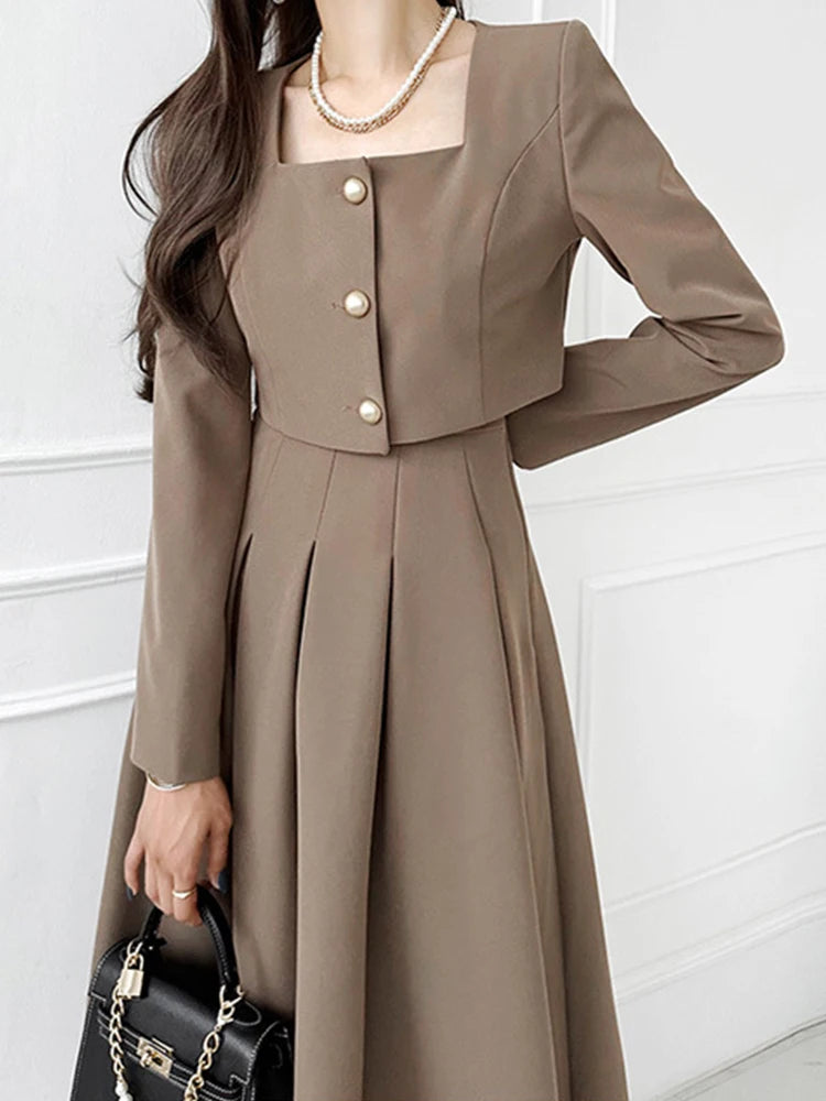 Perfectly Dressed Cropped Jacket and Maxi Skirt Two-Piece Matching Set