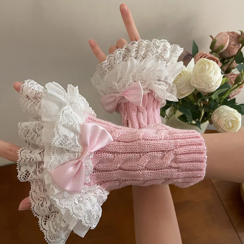 Ruched Detachable  Lace Knitted  Cuffs Sleeve Decoration
