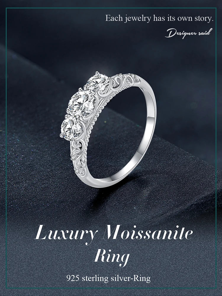 Sterling Silver 1.1 TCW Round Moissanite Lab Diamond Platinum Plated Ring