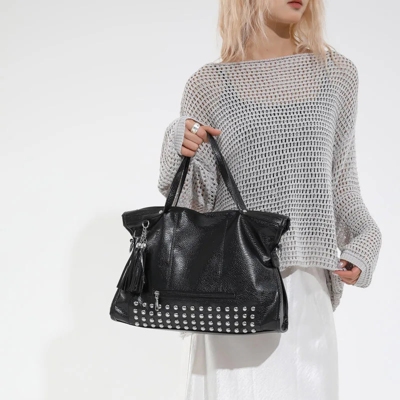 Chic Colors Rivets  Designer Messenger Leather Bags -Large Capacity