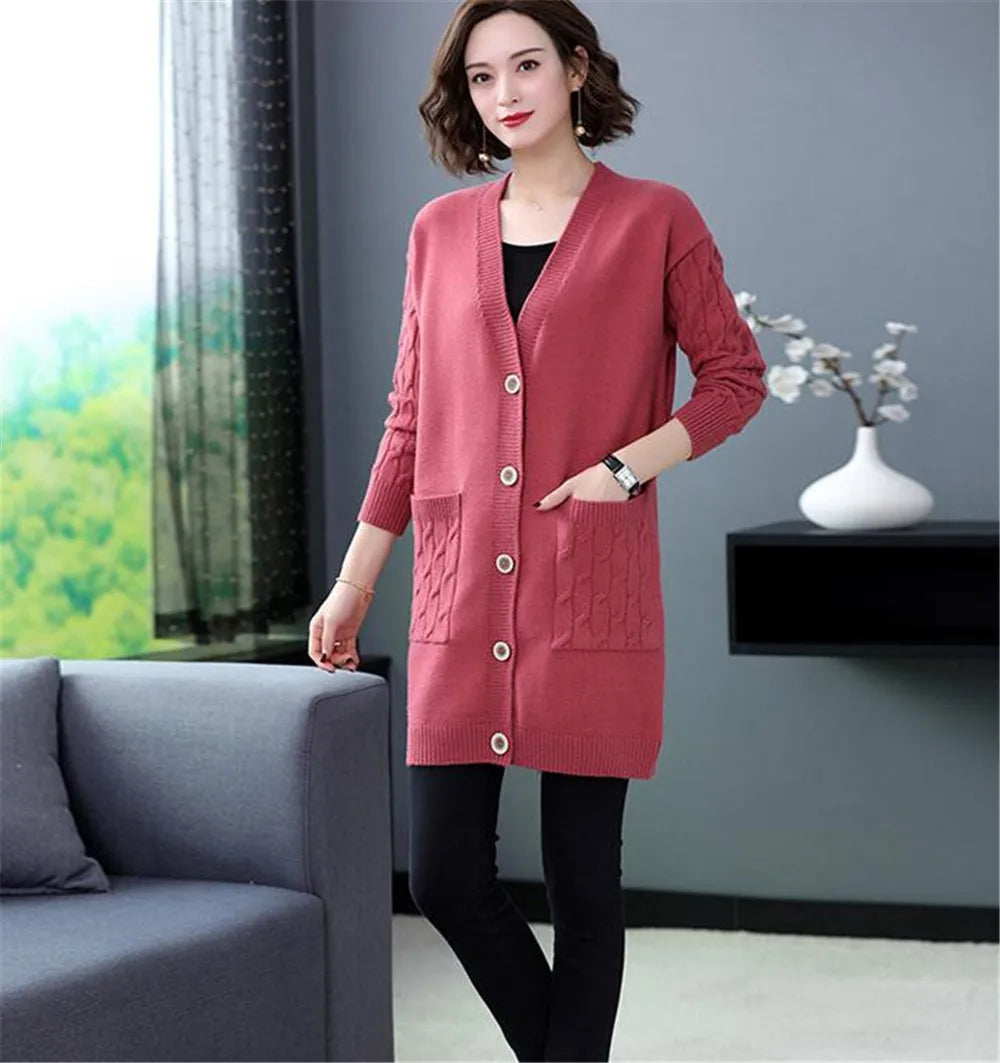 New Vintage V Neck  Knitted Sweater Coat