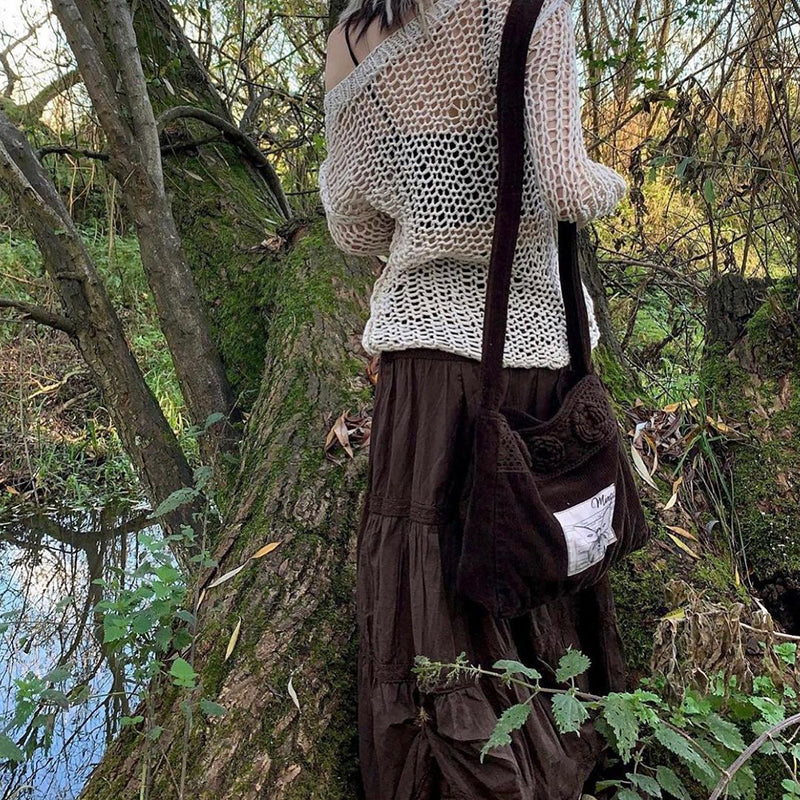 Retro Brown Ruffle Long  Skirts