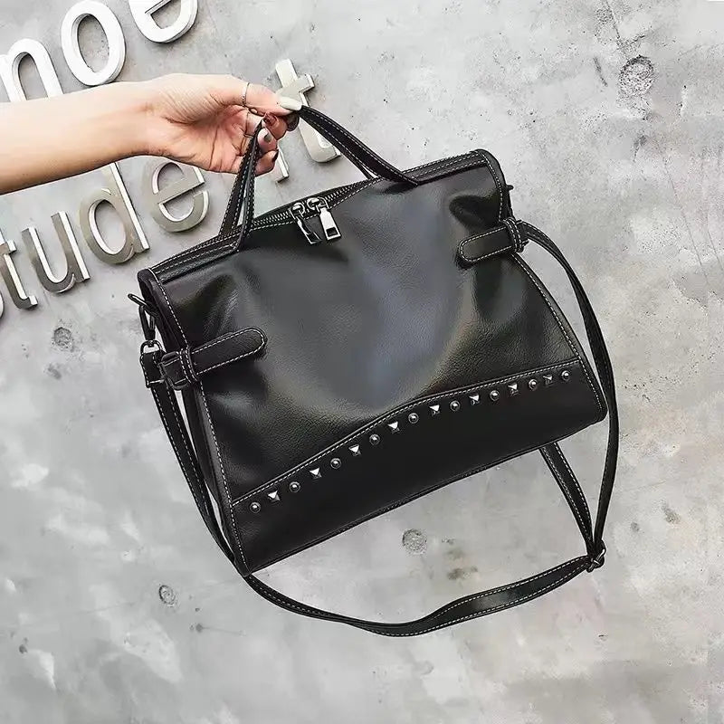 Rivets  Designer Casual Messenger  Leather Bags -Large Capacity