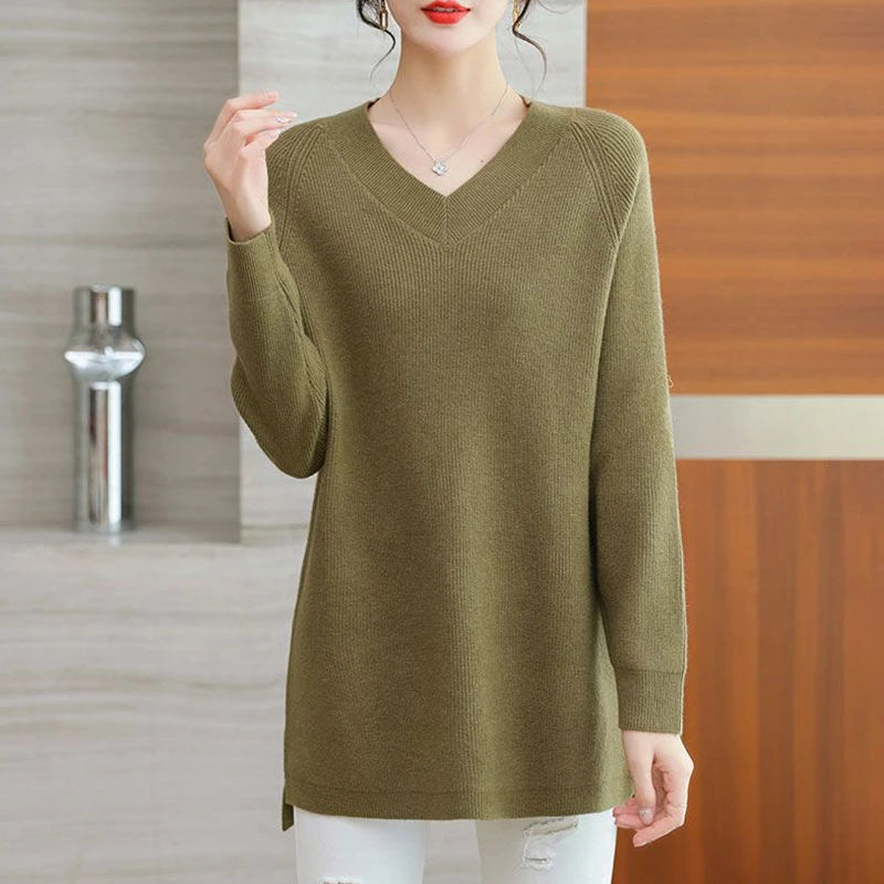 New Cashmere Style Knitted  Casual V-neck Pullover